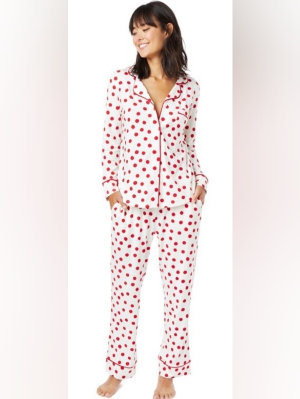 THE CAT'S  Pajamas Wome'ns Red Sprinkle Dots Pima Knit Cotton Classic Pajamas XS